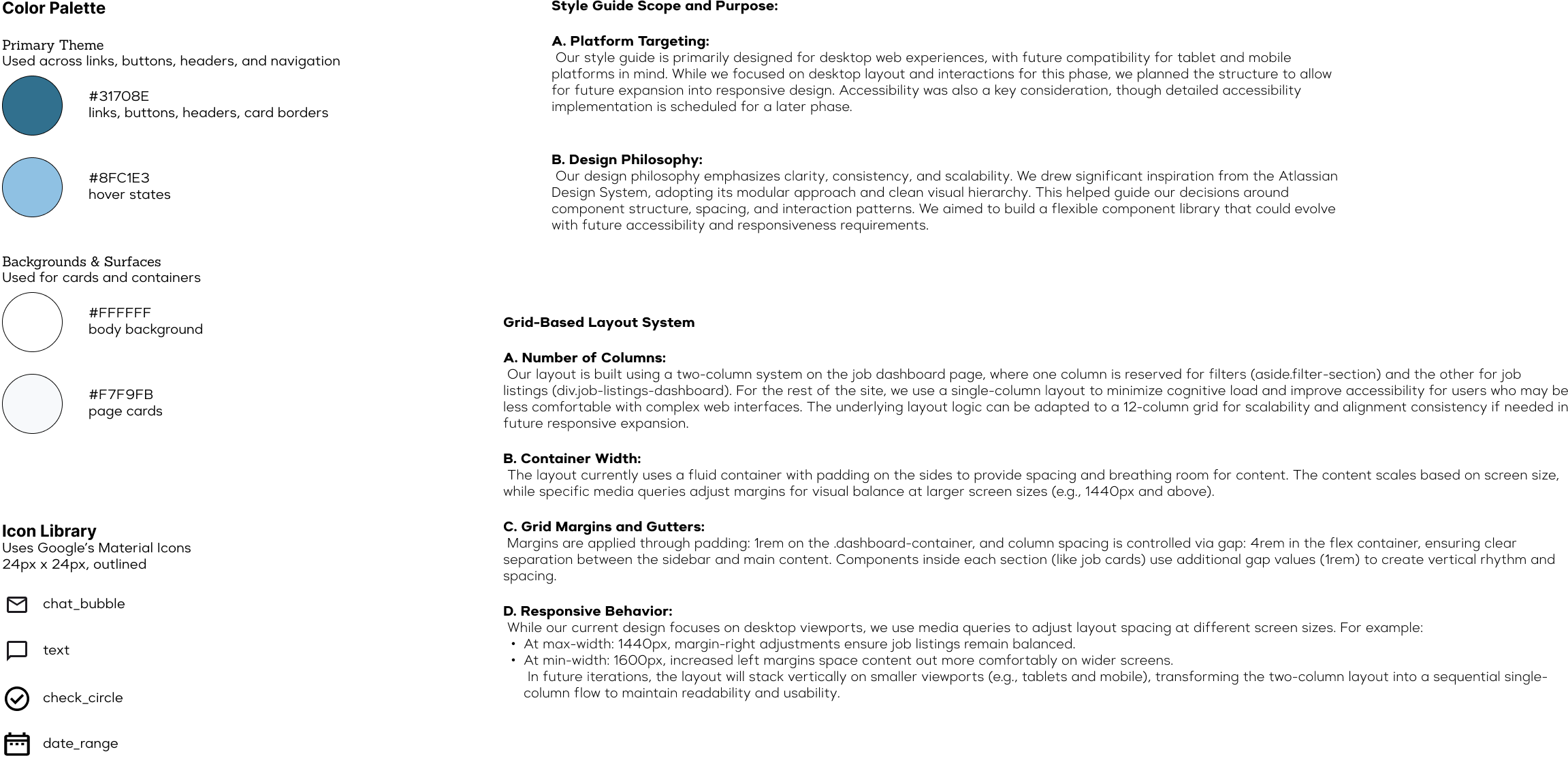 The color section of a design system page